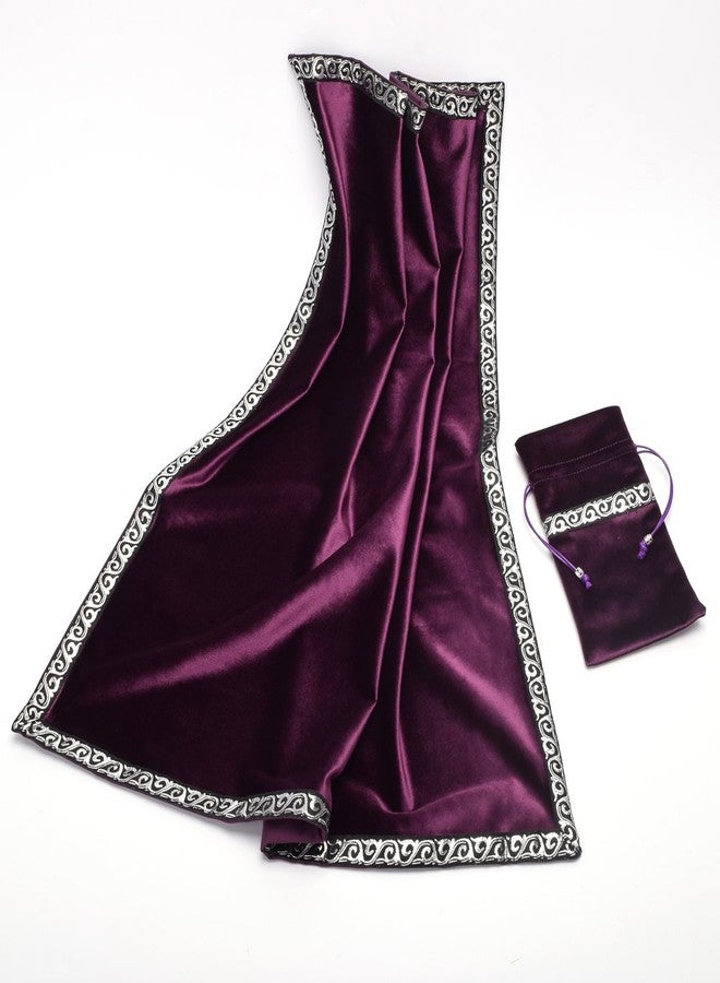 BLESSUME Altar Tarot Table Cloth Divination Wicca Velvet Cloth with Tarot Pouch 24.4 * 24.4 inch Purple - Image 2