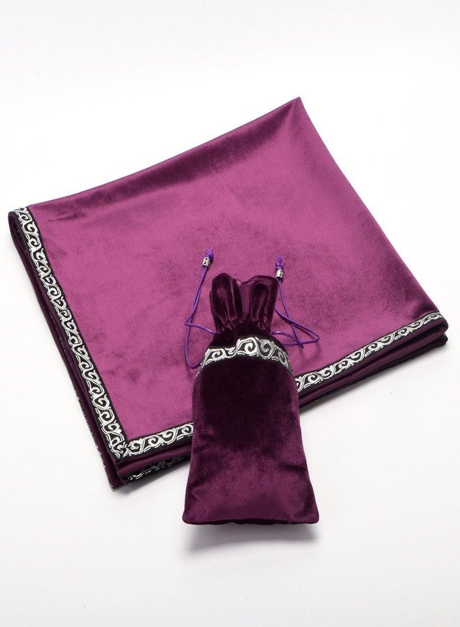 BLESSUME Altar Tarot Table Cloth Divination Wicca Velvet Cloth with Tarot Pouch 24.4 * 24.4 inch Purple - Image 3