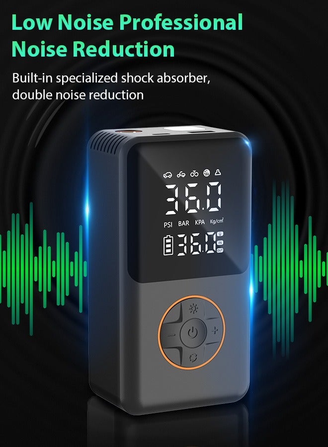 Portable Car Tyre Inflator,Electric Air Compressor,Cordless Tire Inflator with 4000mAh Battery Power Bank/Auto Stop/LED Light/LCD Digital Dual Display,150 PSI Fast Inflation Air Pump for Car,Motorcycle,Bicycle,Ball