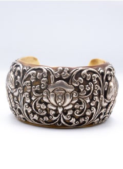 Alpine Crystals UAE Exquisite Silver Flowers Carving Bangle For Decoration  - Image 1