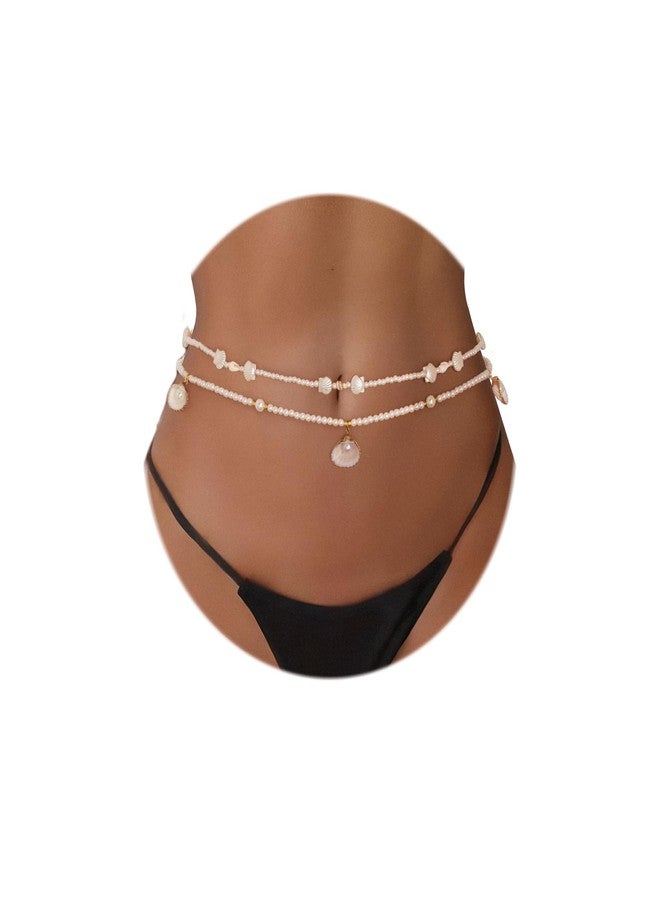 ELABEST Seashell Belly Chain Layered Pearl Shell Waist Chain Mermaid Beach Seashell Stomach Jewelry Chains for Women (Style-A) - Image 1