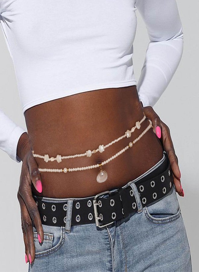 ELABEST Seashell Belly Chain Layered Pearl Shell Waist Chain Mermaid Beach Seashell Stomach Jewelry Chains for Women (Style-A) - Image 3