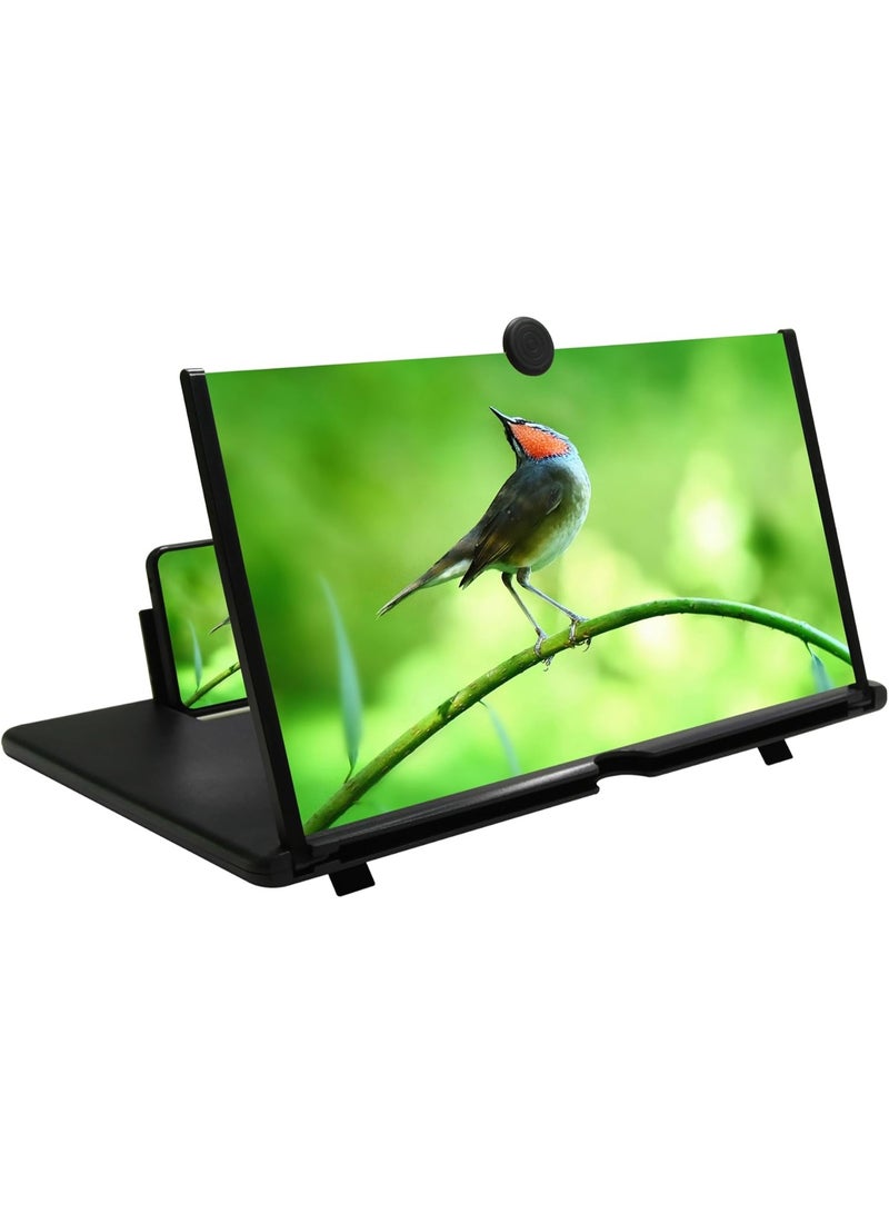 12 Mobile Phone Screen Magnifier，3D HD Mobile Phone Magnifier Projector Screen for Movies, Videos, Foldable Phone Stand with Screen Amplifier，Supports All Smartphones (Black, 12 inches) - Image 1