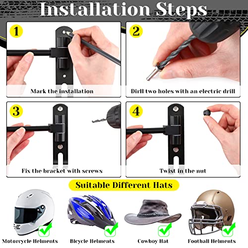 Shimeyao 3 Pack Motorcycle Helmet Racks Wall Mount Bike Helmet Holder Stand 180 Degree Rotation Hanger with 2 Metal Hooks for Motorcycle Accessories, Bike Coat Jacket Cap Wig Key - Image 4