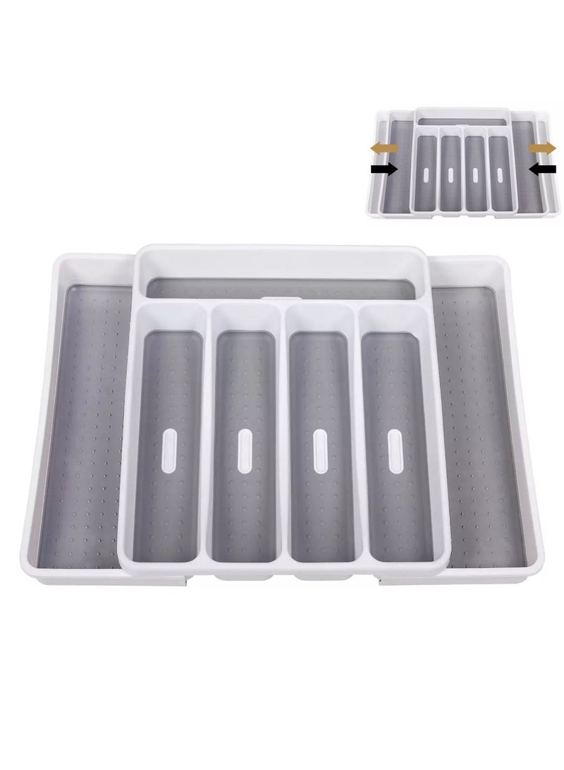 KINGMAZI 7-Section Cutlery Tray Grey/White 40x32.5x4.5centimeter - Image 1