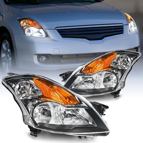 Nilight Headlight Assembly Compatible with 2007 2008 2009 Nissan Altima 4Dr Sedan Headlamps Replacement Black Housing Amber Reflector Clear Lens Driver and Passenger Side - Image 1