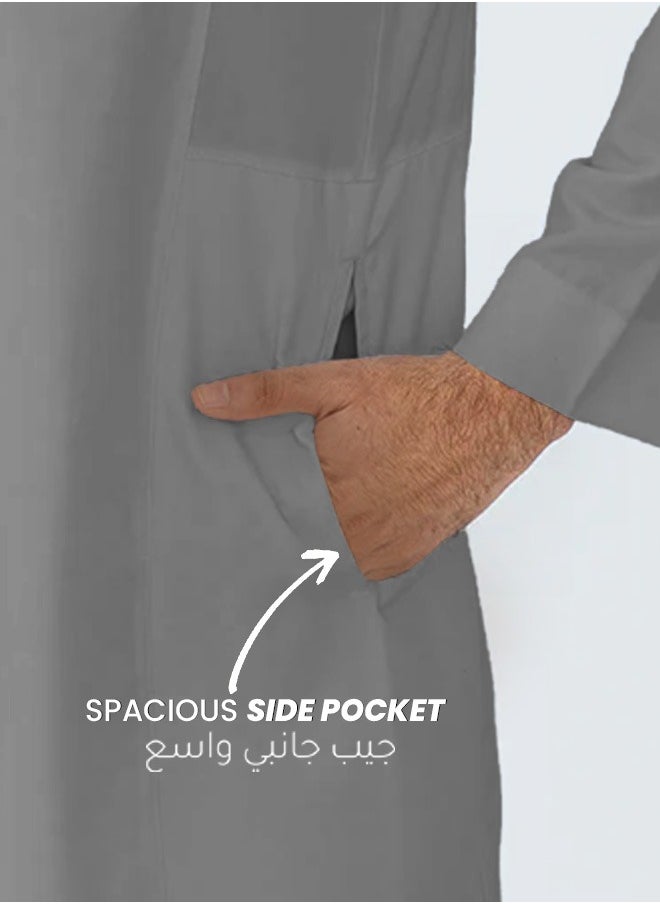 Saudi Arabic Thobe for Men - Hand-Stitched Saudi Kandora, Breathable and Comfortable Full Lenght Kaftan Thobe for Boys with Mandarin Collar, Long Sleeves, Front Chest Pocket and Side Pockets