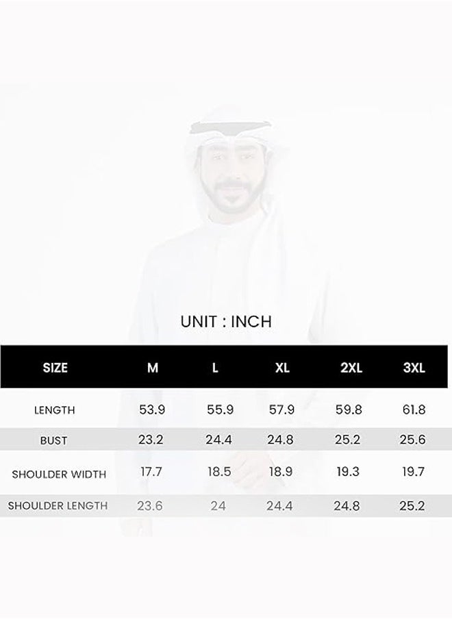 Saudi Arabic Thobe for Men - Hand-Stitched Saudi Kandora, Breathable and Comfortable Full Lenght Kaftan Thobe for Boys with Mandarin Collar, Long Sleeves, Front Chest Pocket and Side Pockets