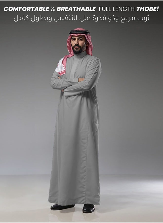 Saudi Arabic Thobe for Men - Hand-Stitched Saudi Kandora, Breathable and Comfortable Full Lenght Kaftan Thobe for Boys with Mandarin Collar, Long Sleeves, Front Chest Pocket and Side Pockets