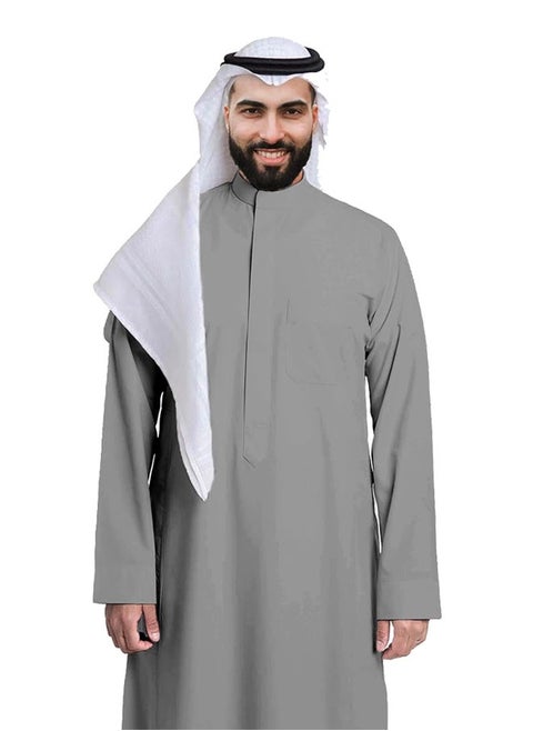 Saudi Arabic Thobe for Men - Hand-Stitched Saudi Kandora, Breathable and Comfortable Full Lenght Kaftan Thobe for Boys with Mandarin Collar, Long Sleeves, Front Chest Pocket and Side Pockets