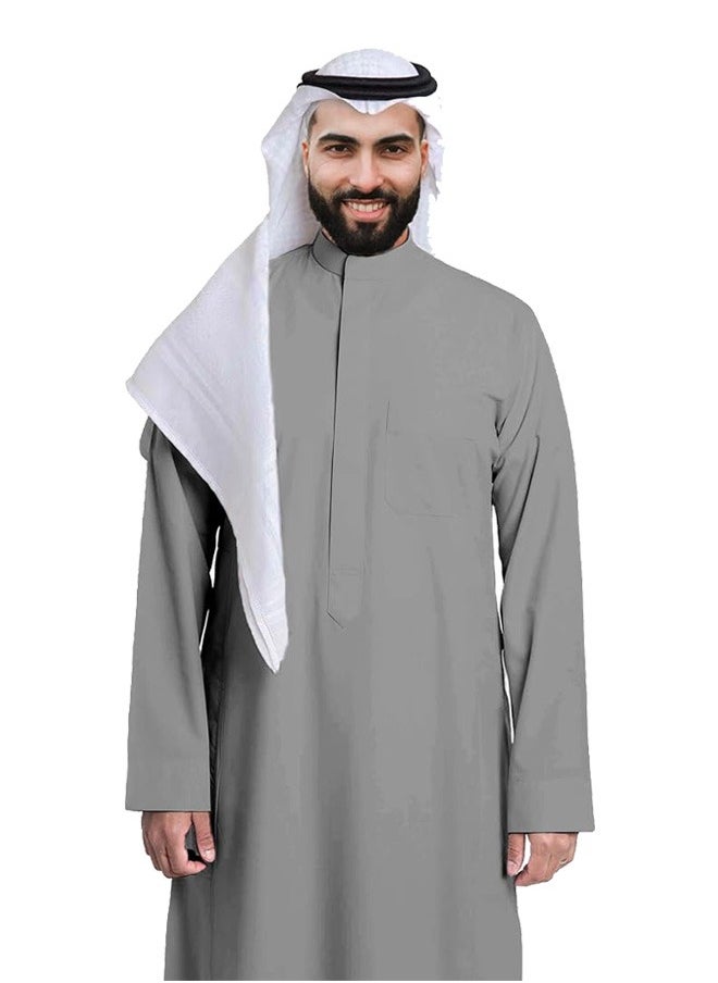 Saudi Arabic Thobe for Men - Hand-Stitched Saudi Kandora, Breathable and Comfortable Full Lenght Kaftan Thobe for Boys with Mandarin Collar, Long Sleeves, Front Chest Pocket and Side Pockets
