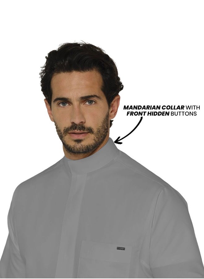 Saudi Arabic Thobe for Men - Hand-Stitched Saudi Kandora, Breathable and Comfortable Full Lenght Kaftan Thobe for Boys with Mandarin Collar, Long Sleeves, Front Chest Pocket and Side Pockets