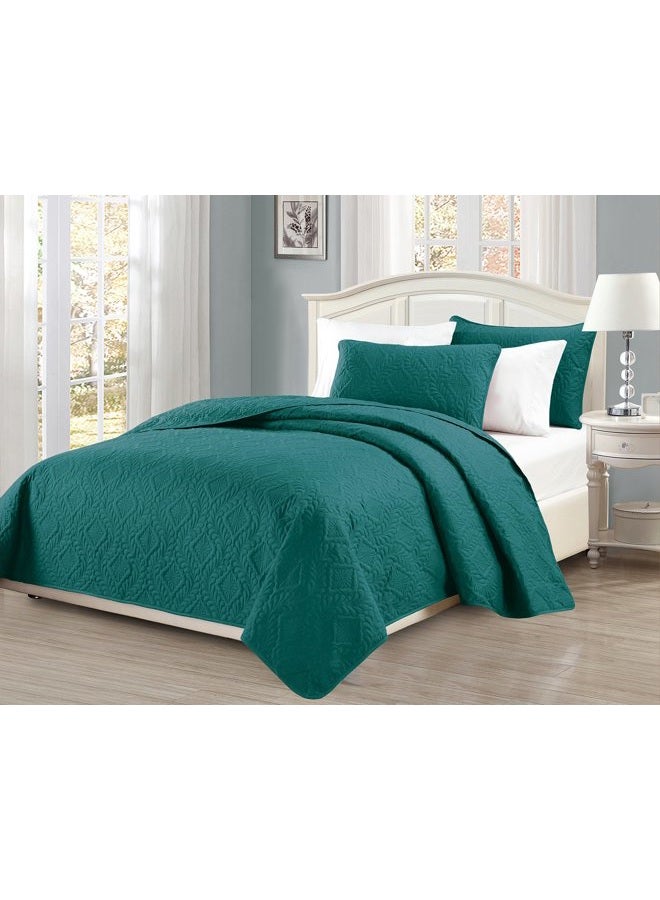 MK Home Collection 3pc Full/Queen Over Size Diamond Bedspread Bed Cover Embossed Solid Turquoise New - Image 2