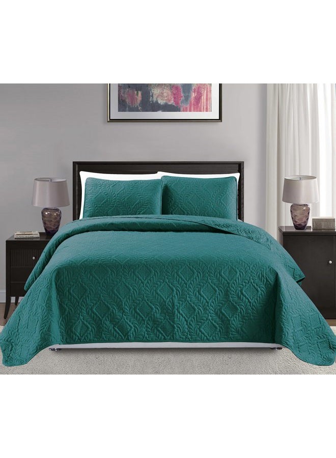 MK Home Collection 3pc Full/Queen Over Size Diamond Bedspread Bed Cover Embossed Solid Turquoise New - Image 1