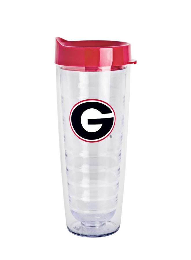 Logo Brands NCAA Georgia Bulldogs 16 oz Double Wall Clear Tumbler – Team Color Slider Lid | Fits Most Cup Holders |Made In The USA | Spill-Resistant Lid | BPA Free - Image 1