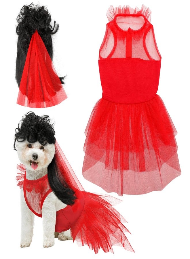 Skicuff مجموعة أزياء حيوانات أليفة للهالوين من Skicuff، 3 قطع، زي عروس الخنفساء الحمراء من الثمانينيات، فستان شبح قوطي لحفل زفاف الحيوانات الأليفة، مناسب للهالوين والتنكر. - Image 1