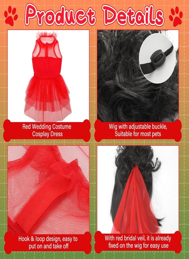 Skicuff مجموعة أزياء حيوانات أليفة للهالوين من Skicuff، 3 قطع، زي عروس الخنفساء الحمراء من الثمانينيات، فستان شبح قوطي لحفل زفاف الحيوانات الأليفة، مناسب للهالوين والتنكر. - Image 3