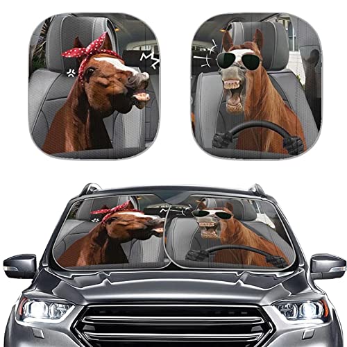 AFPANQZ Funny Horse Car Windshield Sun Shades Foldable Sun Visor Car Front Rear Window Cover Sunshade UV Protector Sunshade Universal Fit Sun Blocks Sunshades for Women - Image 1