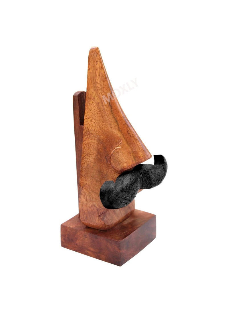 moxly moxly Wood Spectacle Holder Eye Glass Stand Brown Handmade Wooden Nose Shaped Spectacle Specs Eyeglass Holder Stand with Moustache  - Image 4