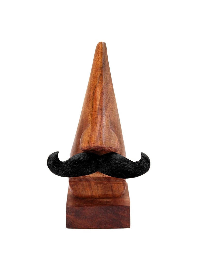 moxly moxly Wood Spectacle Holder Eye Glass Stand Brown Handmade Wooden Nose Shaped Spectacle Specs Eyeglass Holder Stand with Moustache  - Image 1
