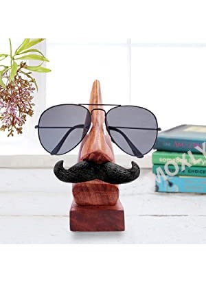 moxly moxly Wood Spectacle Holder Eye Glass Stand Brown Handmade Wooden Nose Shaped Spectacle Specs Eyeglass Holder Stand with Moustache  - Image 2