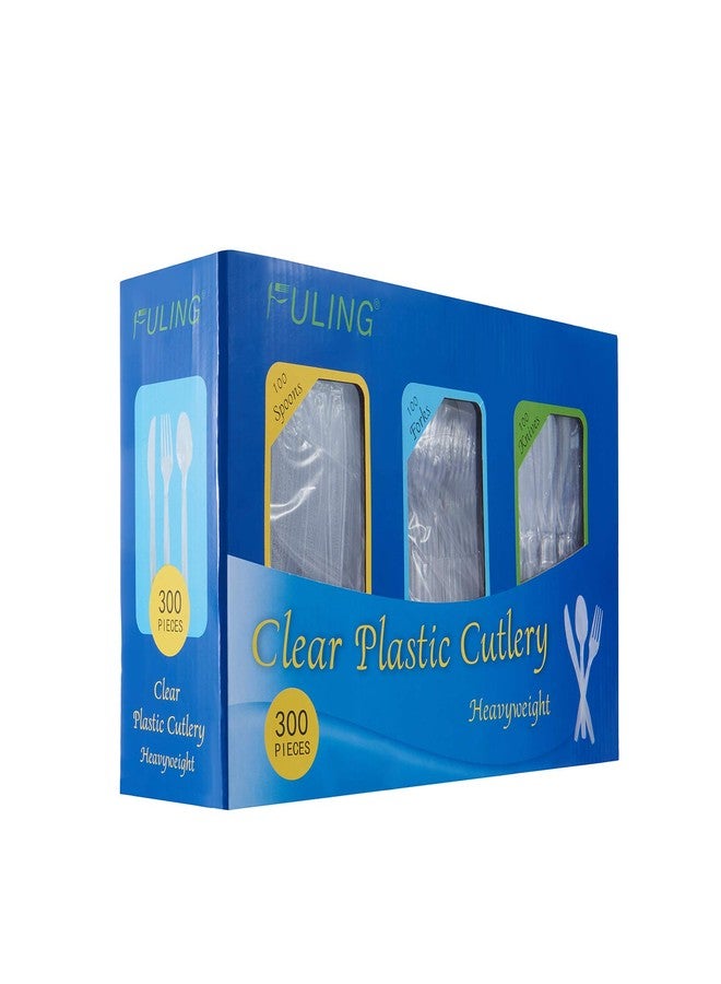FULING Cutlery Set Plastic Utensils Clear Forks Spoons Knives Disposable Silverware Heavyweight [300 Combo Box] - Image 1