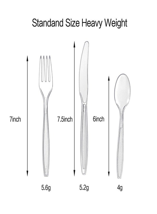 FULING Cutlery Set Plastic Utensils Clear Forks Spoons Knives Disposable Silverware Heavyweight [300 Combo Box] - Image 3