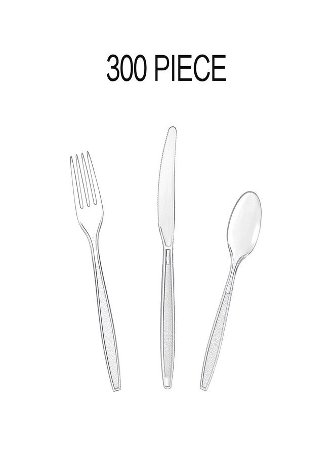 FULING Cutlery Set Plastic Utensils Clear Forks Spoons Knives Disposable Silverware Heavyweight [300 Combo Box] - Image 2