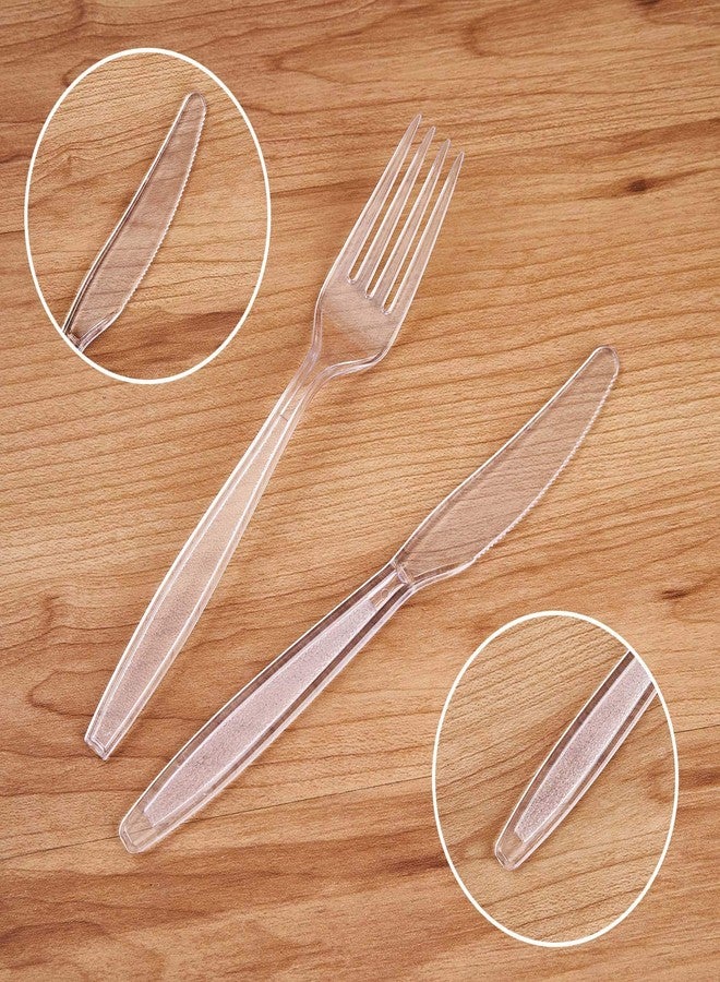 FULING Cutlery Set Plastic Utensils Clear Forks Spoons Knives Disposable Silverware Heavyweight [300 Combo Box] - Image 4