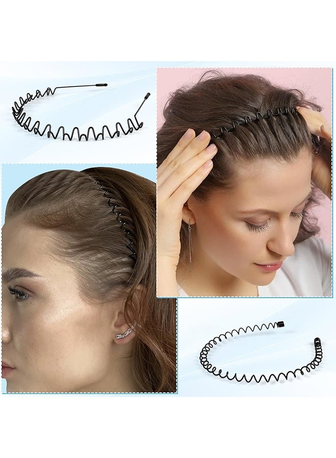 6 Pieces Metal Headbands Wavy Hairband Spring Hair Hoop Sports Fashion Hair Bands Unisex Black Elastic Non Slip Simple Headwear Accessories - Image 5