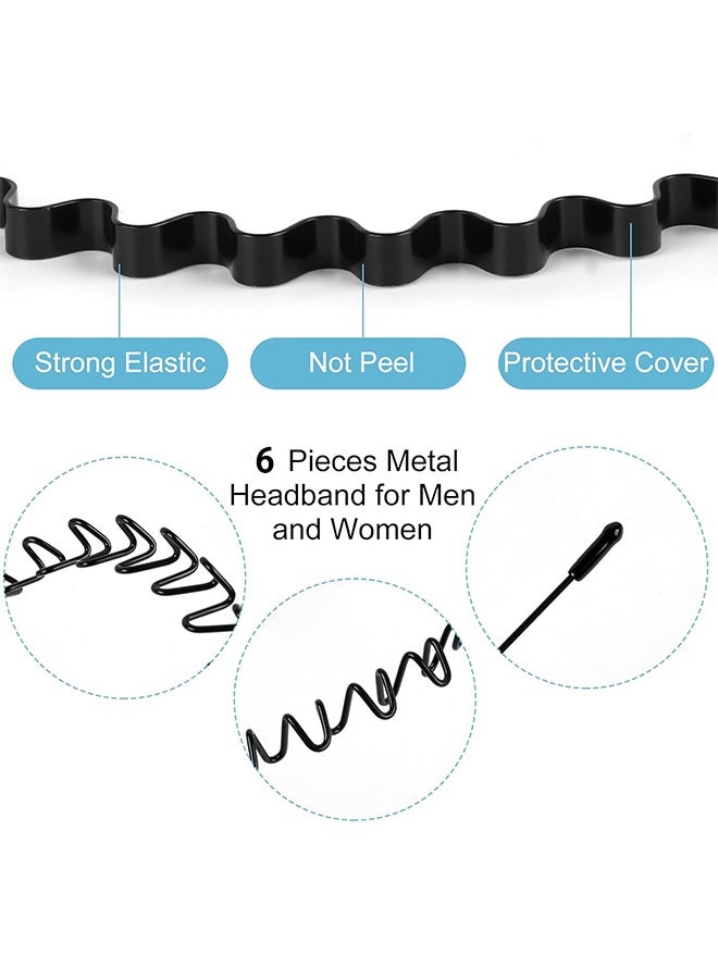 6 Pieces Metal Headbands Wavy Hairband Spring Hair Hoop Sports Fashion Hair Bands Unisex Black Elastic Non Slip Simple Headwear Accessories - Image 2