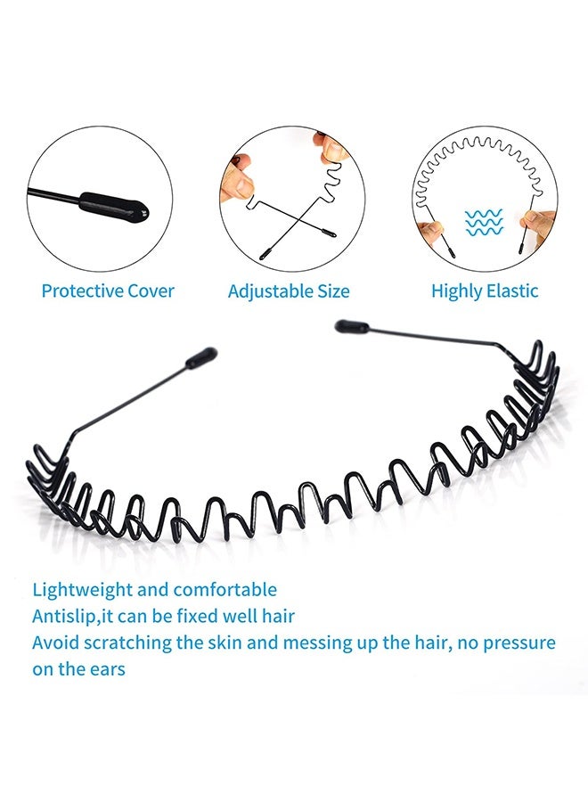 6 Pieces Metal Headbands Wavy Hairband Spring Hair Hoop Sports Fashion Hair Bands Unisex Black Elastic Non Slip Simple Headwear Accessories - Image 3