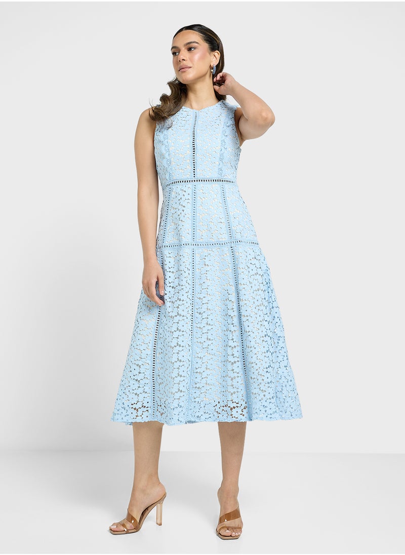 Just Me - Slvless Trim Detailed Floral Lace Midi Dress - Image 1