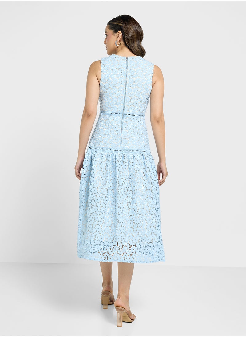 Just Me - Slvless Trim Detailed Floral Lace Midi Dress - Image 1