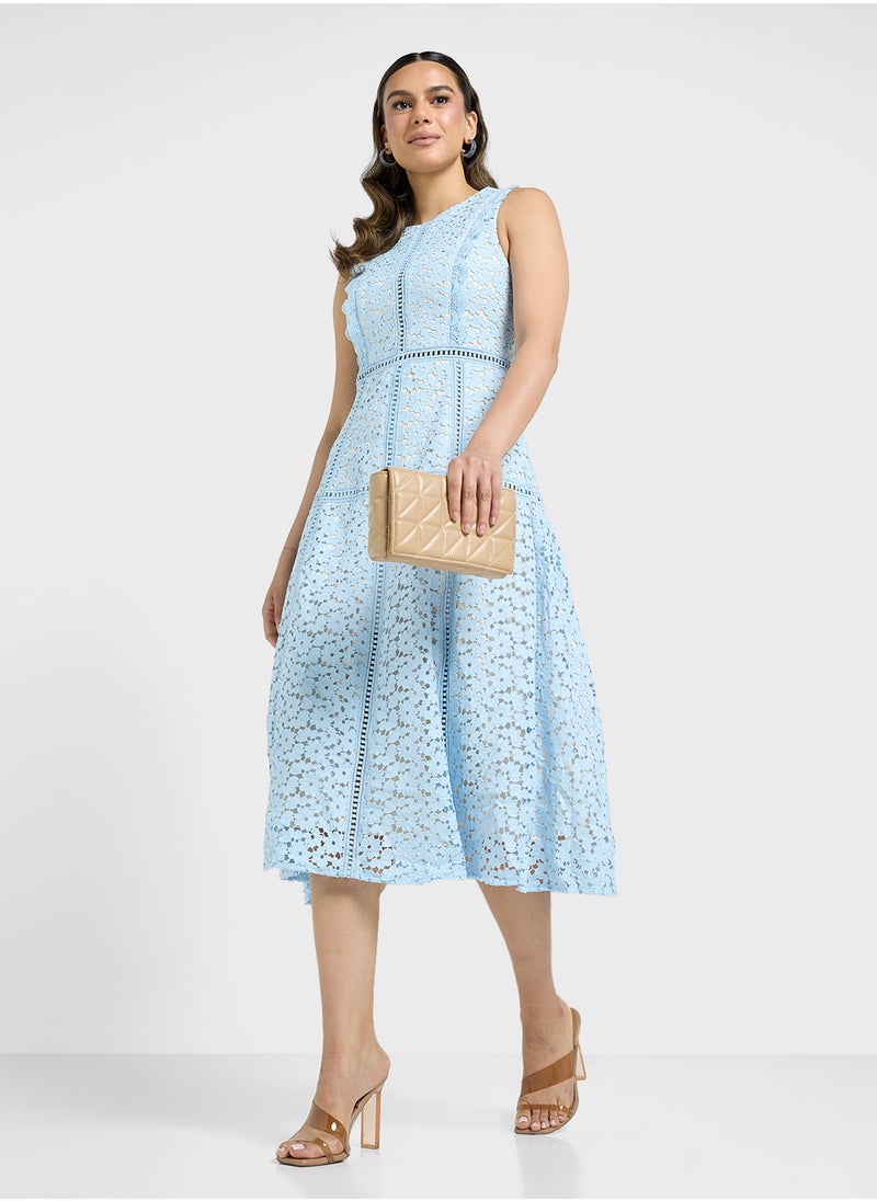 Just Me - Slvless Trim Detailed Floral Lace Midi Dress - Image 1