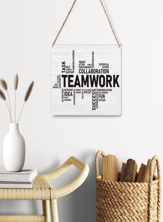 GUDIAO Inspirational Teamwork Signs Wall Decor Rustic Teamwork Words Wood Plaque Wooden Hanging Sign Decoration for Home Office Door 8 x 10 - Image 4