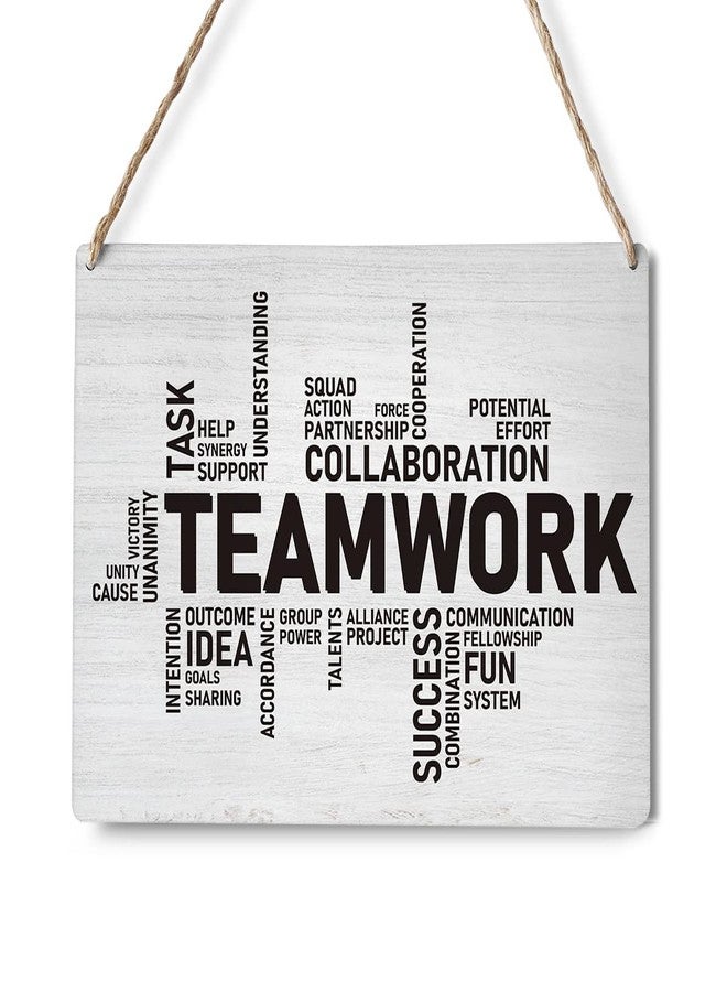 GUDIAO Inspirational Teamwork Signs Wall Decor Rustic Teamwork Words Wood Plaque Wooden Hanging Sign Decoration for Home Office Door 8 x 10 - Image 1