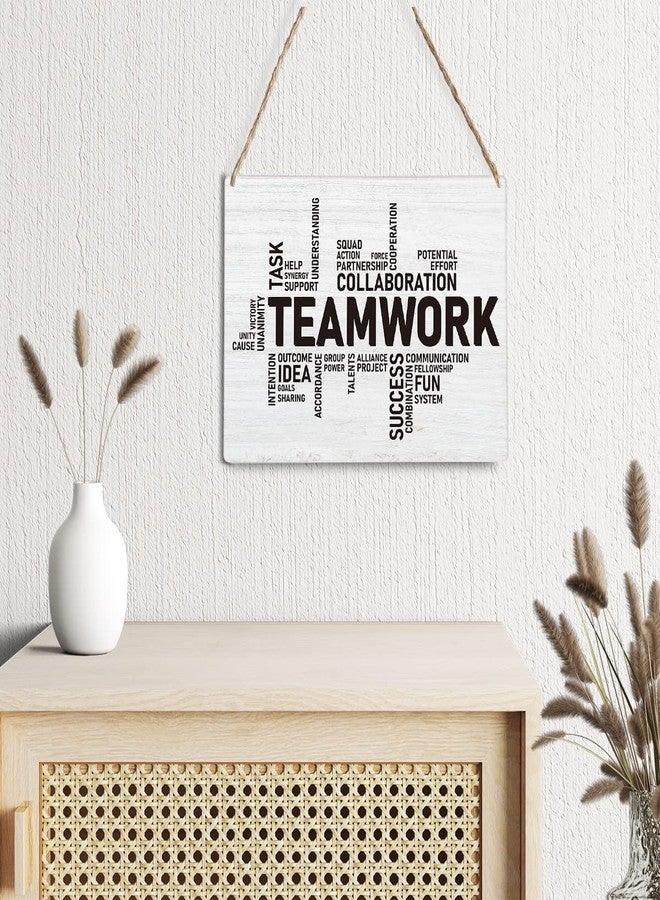 GUDIAO Inspirational Teamwork Signs Wall Decor Rustic Teamwork Words Wood Plaque Wooden Hanging Sign Decoration for Home Office Door 8 x 10 - Image 3