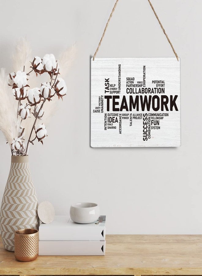 GUDIAO Inspirational Teamwork Signs Wall Decor Rustic Teamwork Words Wood Plaque Wooden Hanging Sign Decoration for Home Office Door 8 x 10 - Image 5