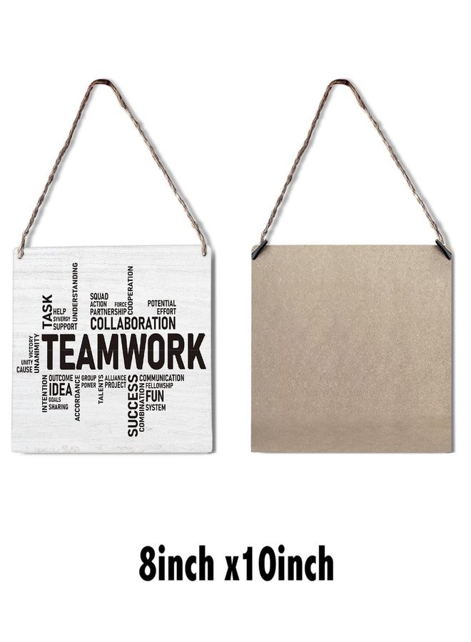 GUDIAO Inspirational Teamwork Signs Wall Decor Rustic Teamwork Words Wood Plaque Wooden Hanging Sign Decoration for Home Office Door 8 x 10 - Image 2
