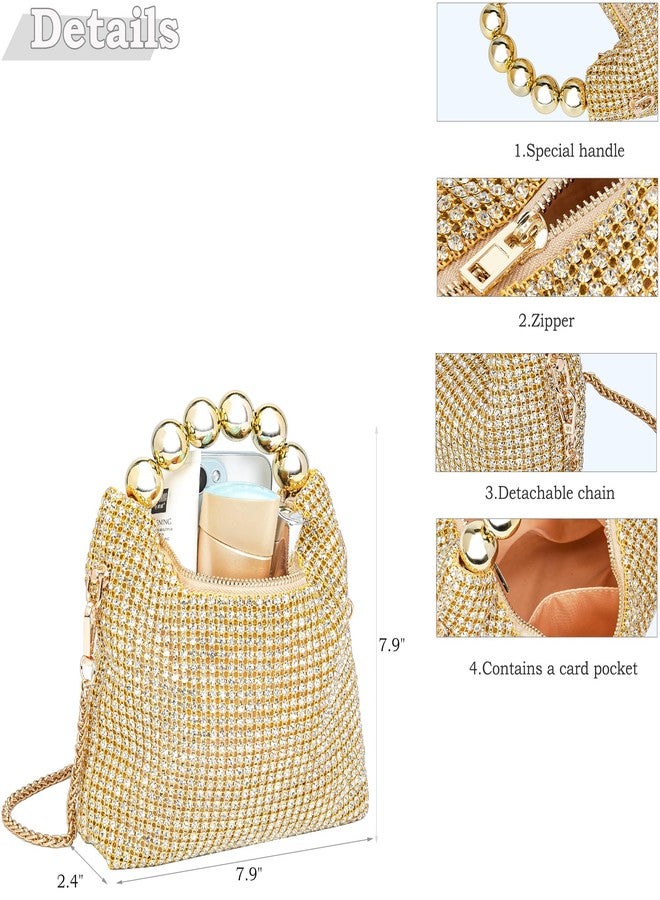 BBTT.ful Sparkling Women's Evening Handbags Rhinestone Purse Crossbody Bag Wedding Prom Party Club Purses, Gold - Image 4