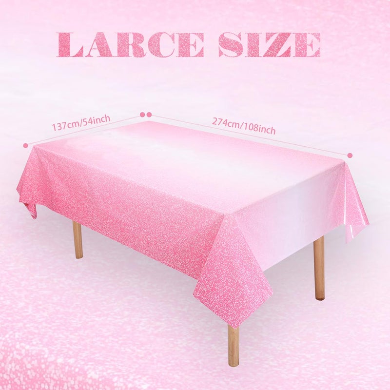 Kesfey 3 Packs Ombre Pink Tablecloth 54 x 108 Inch Gradient Pastel Pink Table Cloths Rectangle Disposable Plastic Light Pink Sprinkle Glitter Table Covers for Birthday Baby Shower Party Decorations - Image 2