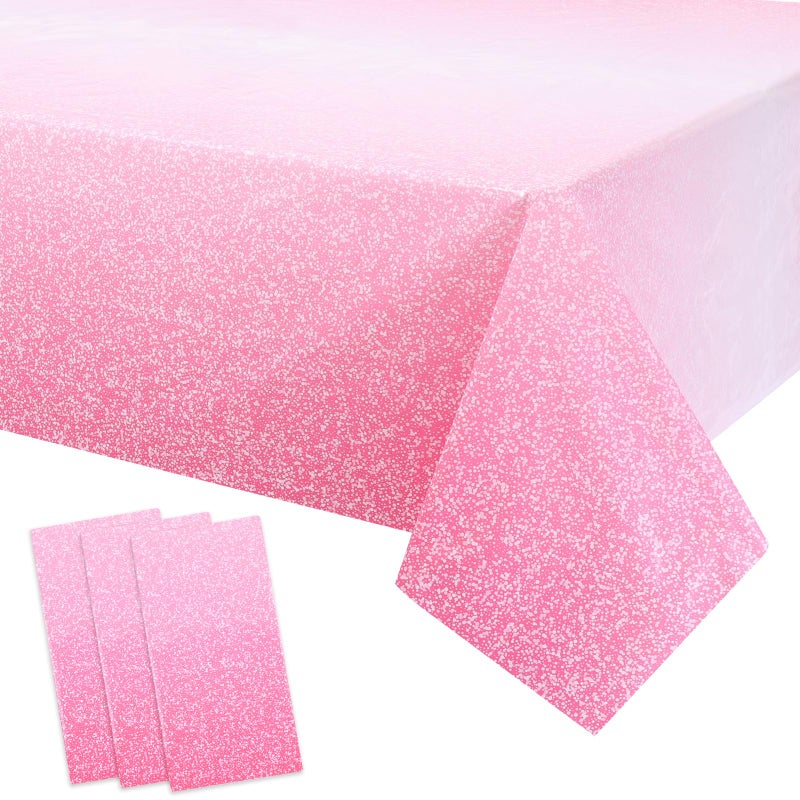 Kesfey 3 Packs Ombre Pink Tablecloth 54 x 108 Inch Gradient Pastel Pink Table Cloths Rectangle Disposable Plastic Light Pink Sprinkle Glitter Table Covers for Birthday Baby Shower Party Decorations - Image 1