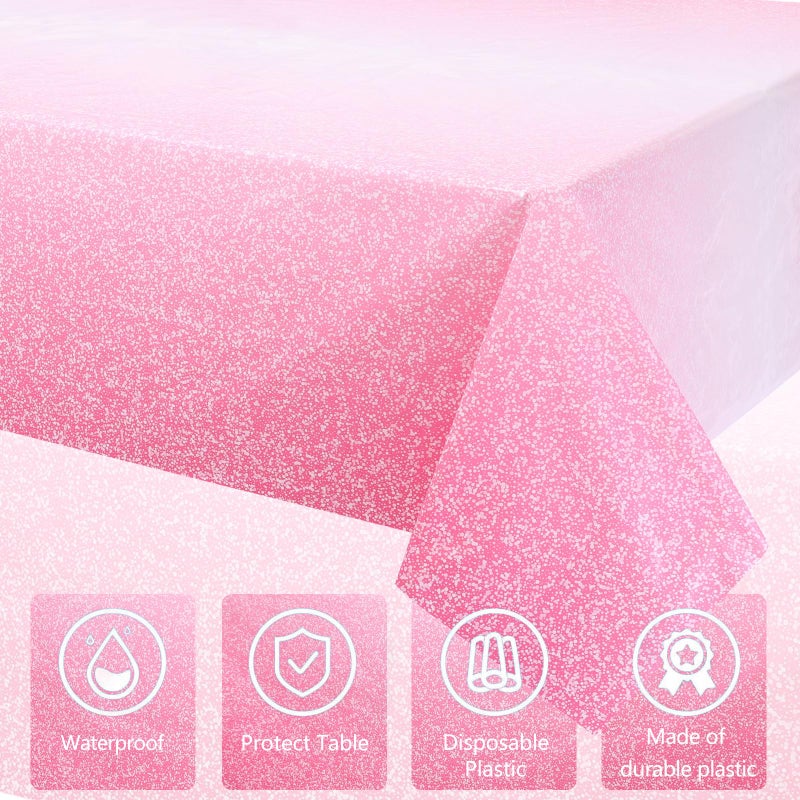 Kesfey 3 Packs Ombre Pink Tablecloth 54 x 108 Inch Gradient Pastel Pink Table Cloths Rectangle Disposable Plastic Light Pink Sprinkle Glitter Table Covers for Birthday Baby Shower Party Decorations - Image 4