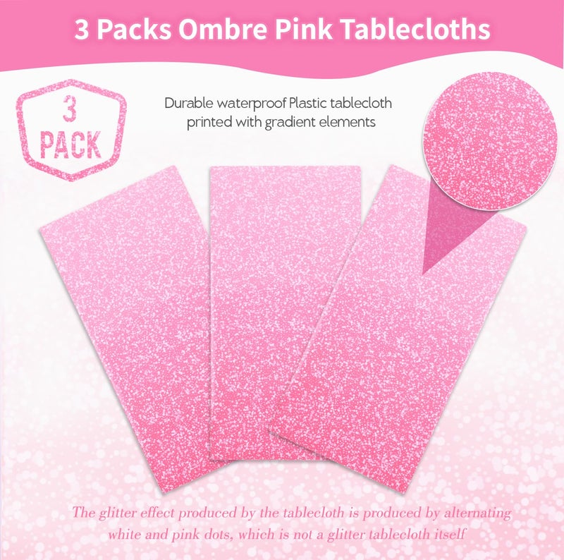 Kesfey 3 Packs Ombre Pink Tablecloth 54 x 108 Inch Gradient Pastel Pink Table Cloths Rectangle Disposable Plastic Light Pink Sprinkle Glitter Table Covers for Birthday Baby Shower Party Decorations - Image 3