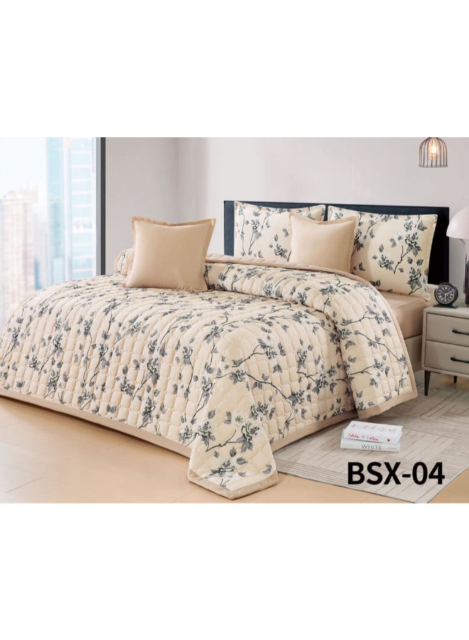 صوفيا | طقم مفرش مفرد مزهر مضغوط  4 قطع 210*160 سم  مزهر فضي & بيج - Image 1