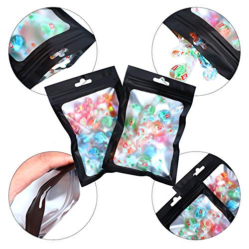 Boao 100 Pieces Resealable Foil Food Storage Bags with Clear Window Coffee Beans Candy Packaging Pouch for Food Small Business Supplies for Jewelry Self Sealed Storage Bags(4 x 7 Inch,Black) - Image 4