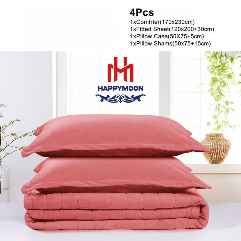 HAPPYMOON Velvet Comforter Set – 4 Pieces, Fits 170 × 230 cm Single Bed | Soft, Warm & Cozy - Image 2