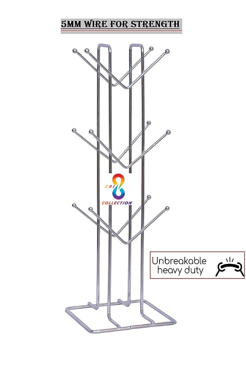 CR18 COLLECTION Stainless Steel Big Size Cup Stand Coffee and Tea Mug Holder 12 Cup Holder and 1pcs Kitchen Dish Rack Storage Shelves for Kitchen Combo Silver - Image 3