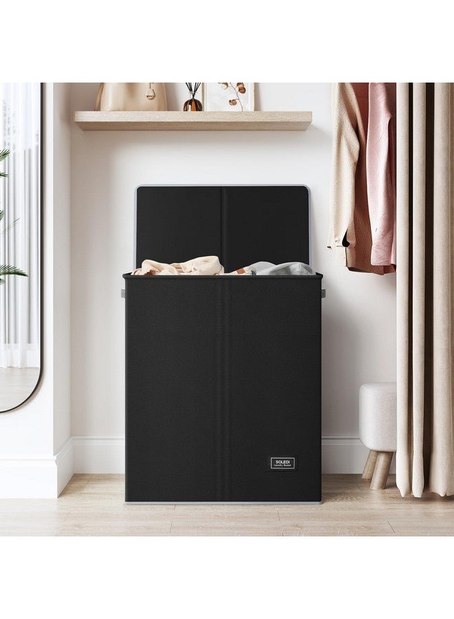SOLEDI SOLEDI Double Laundry Hamper with Lid and Removable Laundry Bags - Large Dirty Clothes Hamper 2 Section - Collapsible Laundry Baskets for Bedroom, Bathroom, Laundry room, Apartment, Black - Image 1
